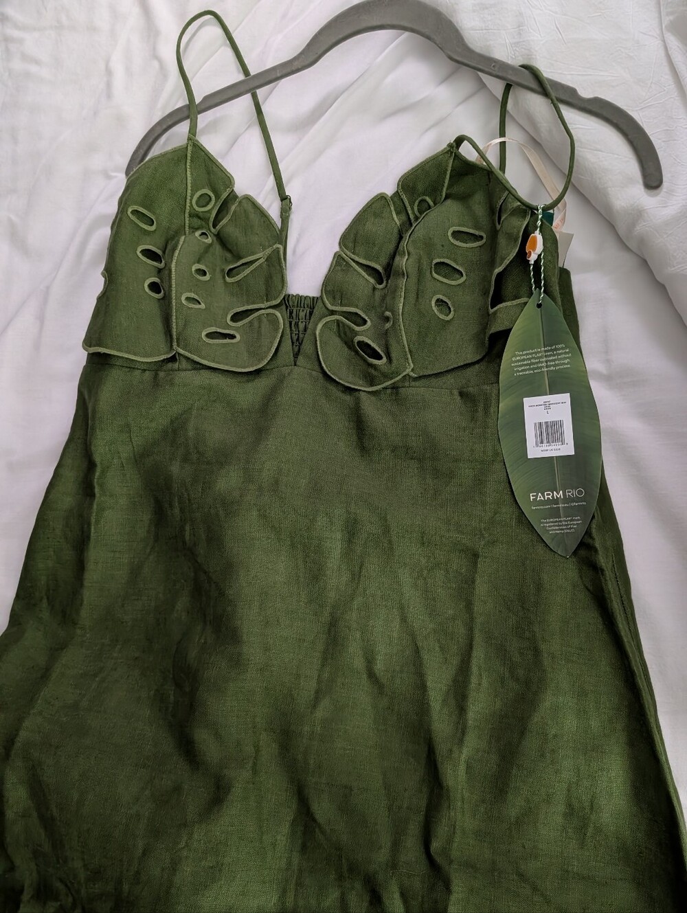 NWT Farm Rio Monstera Embroidered Linen Midi Dress - Picture 5 of 6